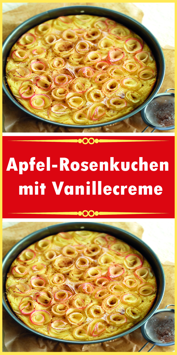 Apfel-Rosenkuchen mit Vanillecreme