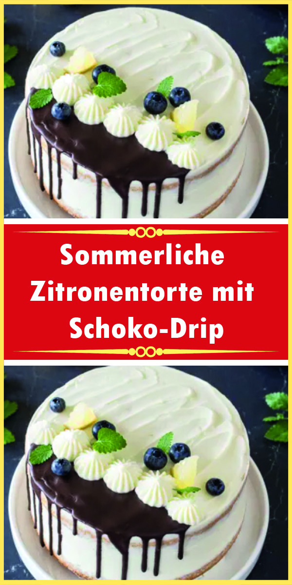 Sommerliche Zitronentorte mit Schoko-Drip