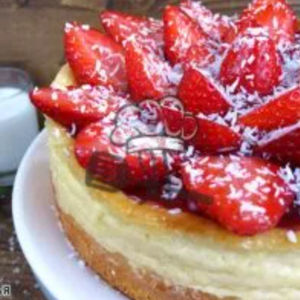 Kokos Schmandkuchen mit frischen Erdbeeren