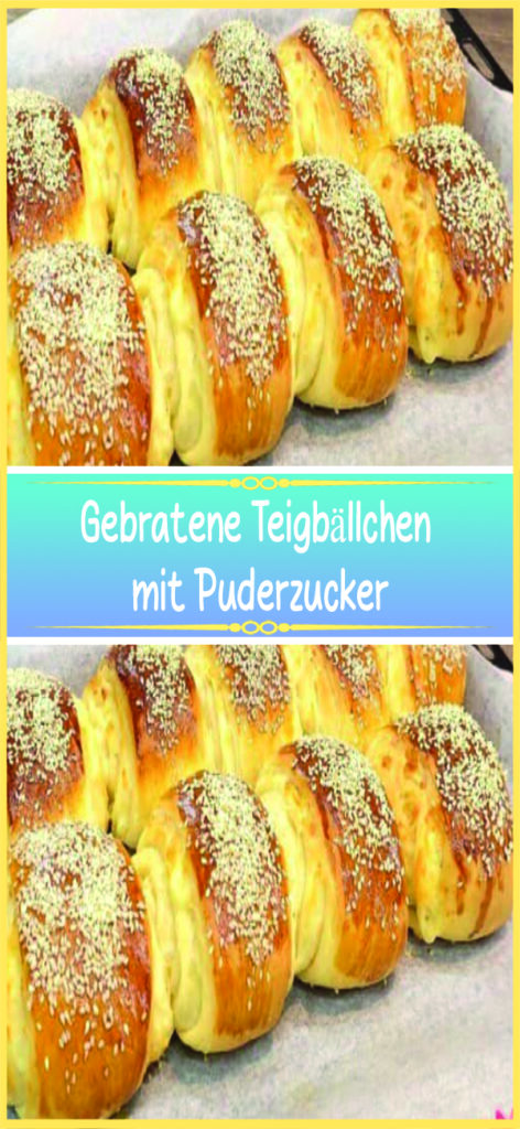 Gebratene Teigbällchen mit Puderzucker