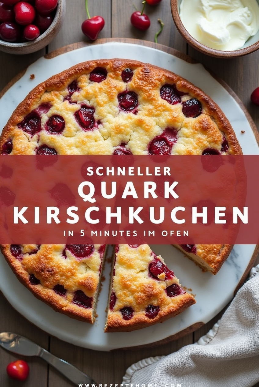 Schneller Quark Kirschkuchen in 5 Minuten im Ofen - Rezeptehome Schneller Quark Kirschkuchen in 5 Minuten im Ofen - Rezeptehome