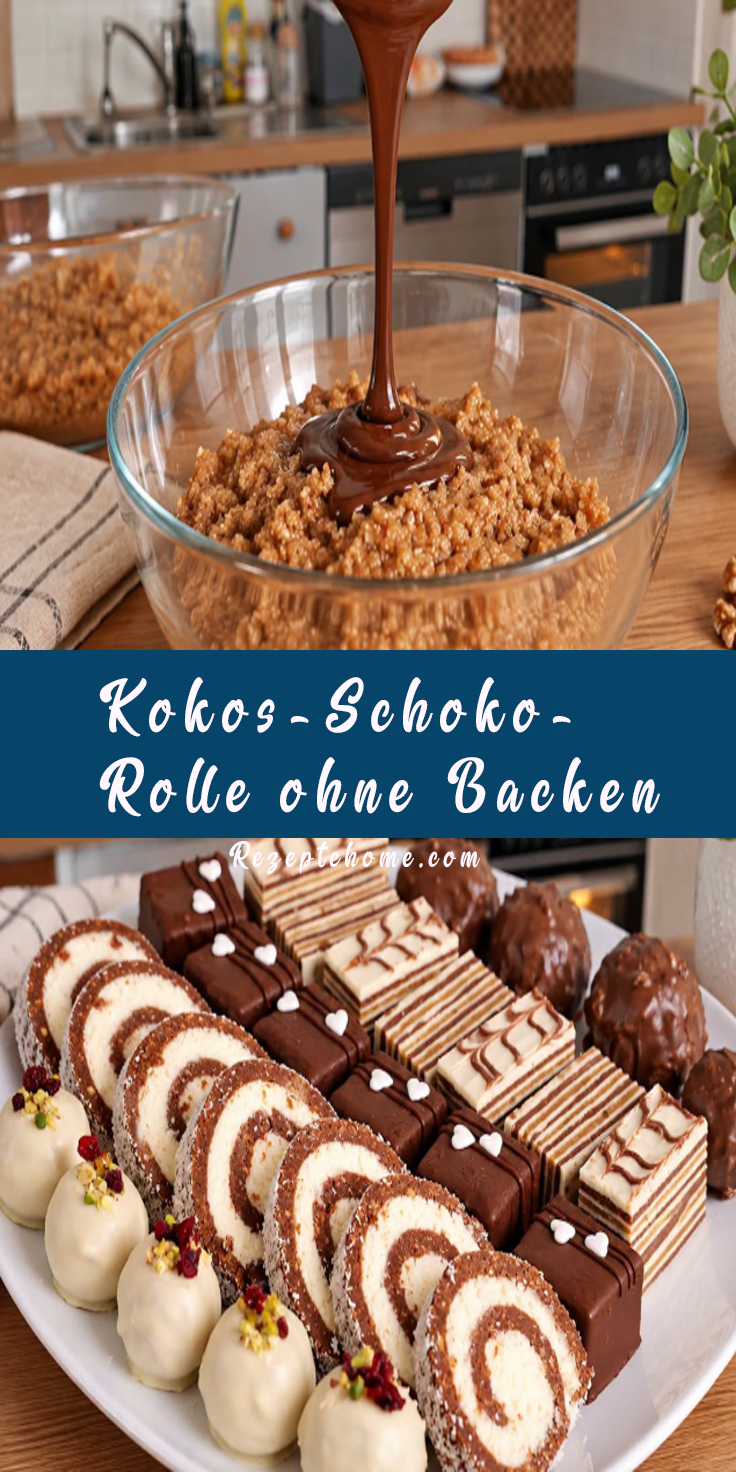 Kokos-Schoko-Rolle ohne Backen